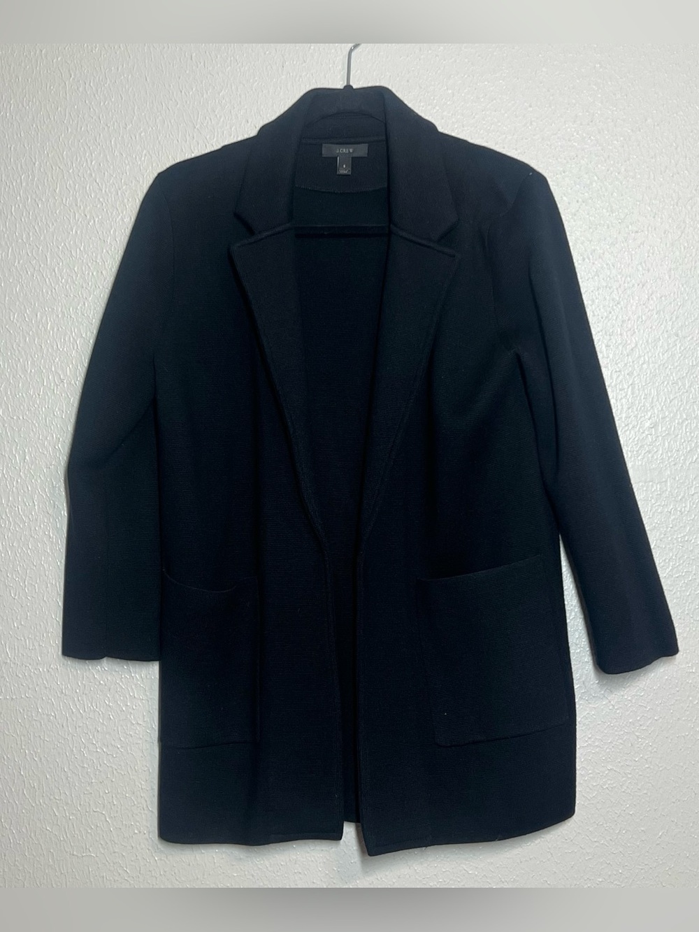 J Crew Sweater Cardigan Black Classic Wool Blend Pockets Womens Size S Career